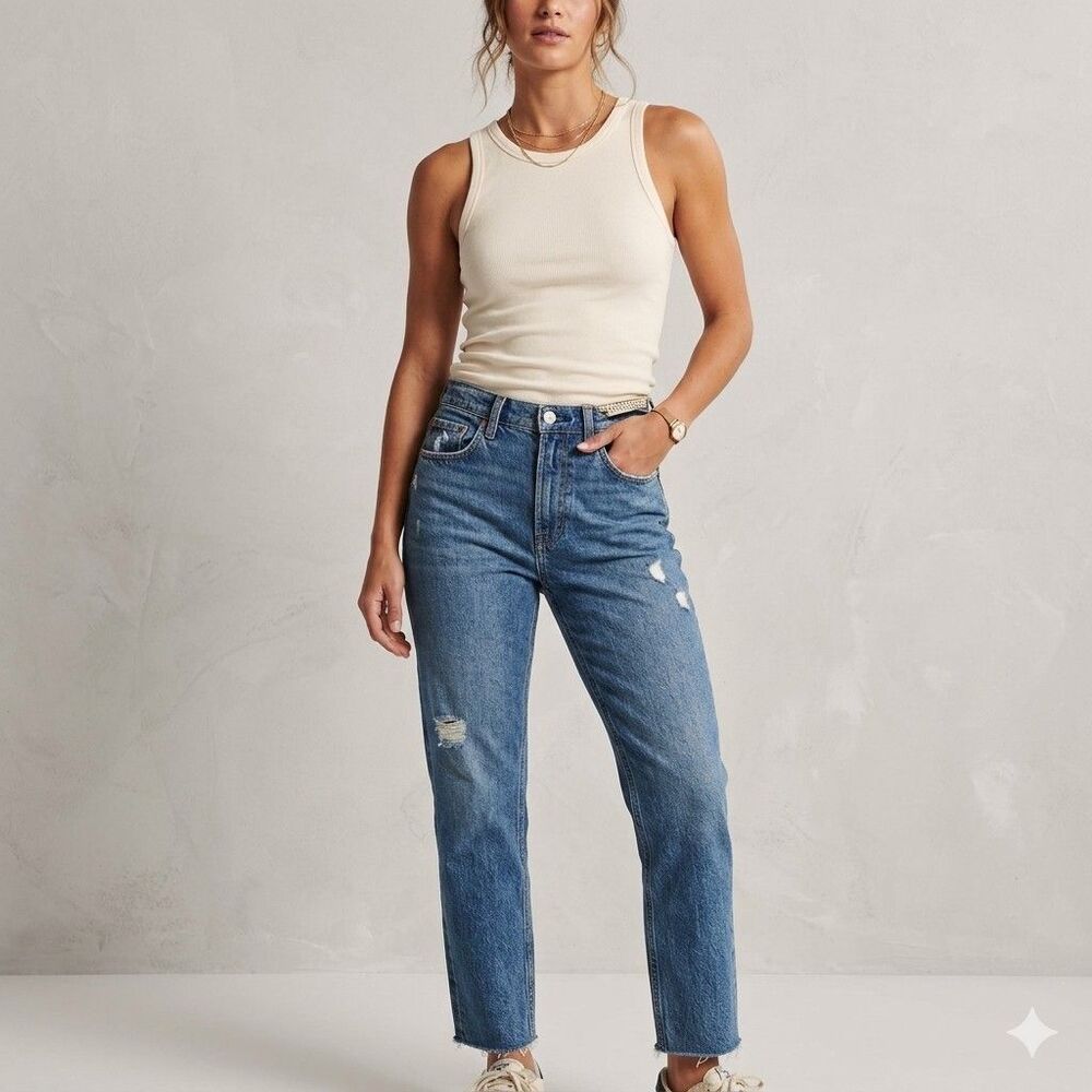 Abercrombie & Fitch High Rise Mom Jeans Womens 4S Acid Wash Distressed W27 X L24
